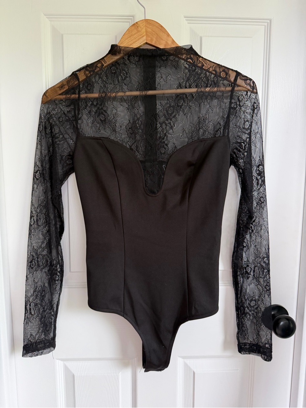 NWT Windsor Black Lace Illusion Long-Sleeve Bodysuit